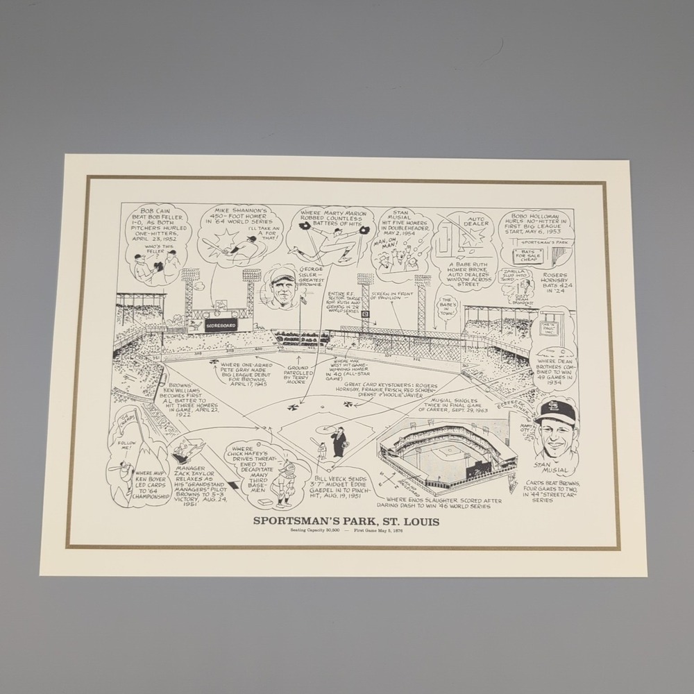1990 SPORTSMAN'S PARK ST. LOUIS Browns & Cardinals 15 x 11 Ballpark Litho‎